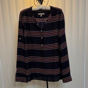 Banana Republic Polka Dot Navy & Red Long-Sleeve Button-Front Blouse - Size XL